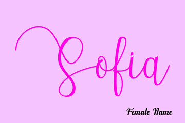 Sofia-Female Name Brush Calligraphy Dork Pink Color Text on Pink Background