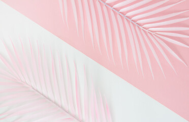 Palm leaves of various pastel colors. Minimalistic composition. Creative poster