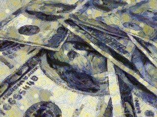 Multiple dollar bills Illustrations creates an impressionist style of painting.