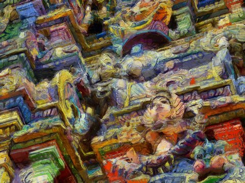 Hindu temple decoration statues Illustrations creates an impressionist style of painting.