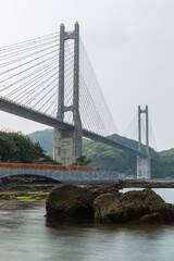 日本　佐賀県唐津市の呼子大橋と弁天遊歩道