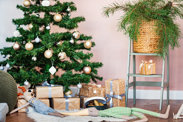 Christmas tree with presents and toys