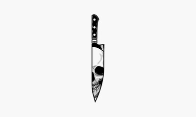 Black And Gray Knife Skull Tattoo Vector Illustration