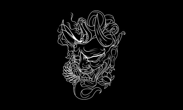 Black And White Japanese Tattoo Style Vector Illustration