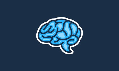 Cartoon Blue Colored Brain Chat Sticker Vector Illustration