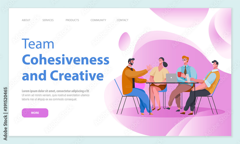 Poster team cohesiveness and creative website vector. idea concept for successful business teamwork, creati