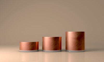 Podium, pedestal or platform, background for the presentation of cosmetic products. 3d podium. Place for ads.3D rendering podium geometry with elements. Product presentation blank podium.