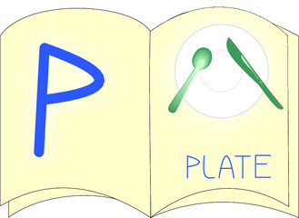 book with the letter P and plate