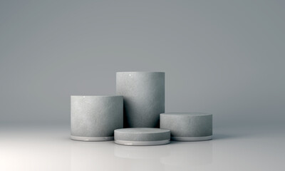 Podium, pedestal or platform, background for the presentation of cosmetic products. 3d podium. Place for ads.3D rendering podium geometry with elements. Product presentation blank podium.