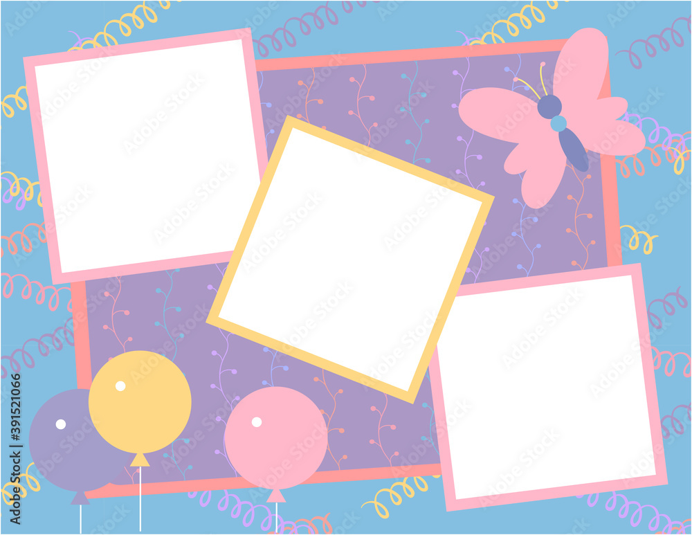 Poster design template for cute invitation card. template for scrapbooking with hand drawn doodle patterns.