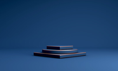 Podium, pedestal or platform, background for the presentation of cosmetic products. 3d podium. Place for ads.3D rendering podium geometry with elements. Product presentation blank podium.