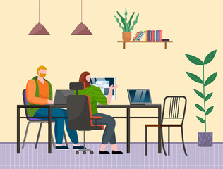 Office staff, work and communication. Head and subordinates. Various workers, managers team. Business employees on their workspace. Office workers. Co-workers. Colleagues discuss project teamwork