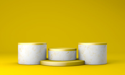 Podium, pedestal or platform, background for the presentation of cosmetic products. 3d podium. Place for ads.3D rendering podium geometry with elements. Product presentation blank podium.