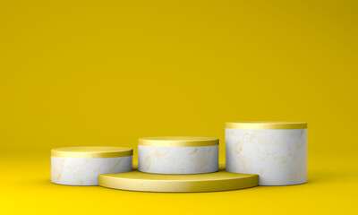 Podium, pedestal or platform, background for the presentation of cosmetic products. 3d podium. Place for ads.3D rendering podium geometry with elements. Product presentation blank podium.