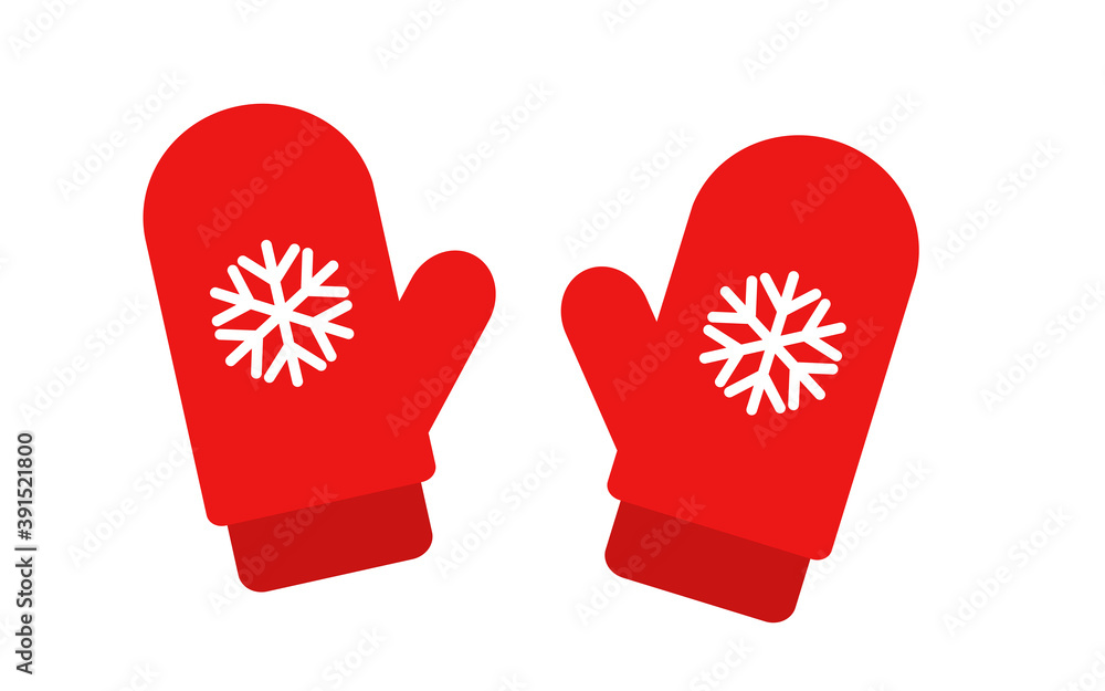 Sticker Christmas red mittens gloves with snowflake ornament.