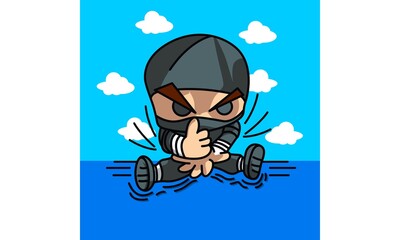 Cute Cartoon Ninja Character Vector Illustration