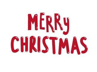 Merry Christmas hand drawn lettering. Vector flat illustration isolated on white background.
