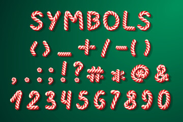 Candy cane Christmas alphabet, candy holiday symbols