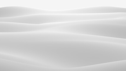 White surface with reflections. Smooth minimal light waves background. Blurry silk waves. Minimal soft grayscale ripples flow. 3D Render Illustration