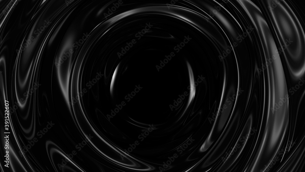 Poster dark surface with reflections. smooth minimal black waves background. blurry silk waves tunnel. mini