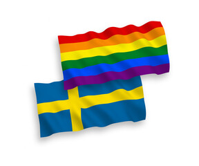 Flags of Sweden and Rainbow gay pride on a white background