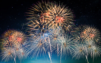 Colorful of fireworks display  on sky background, for New Year, party or any celebration event