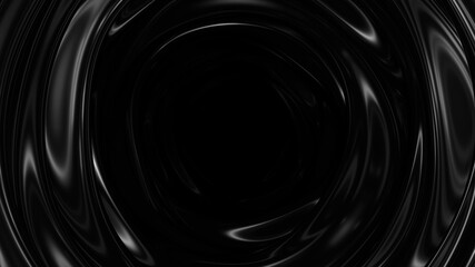Dark surface with reflections. Smooth minimal black waves background. Blurry silk waves tunnel. Minimal soft grayscale ripples flow. 3D Render Illustration