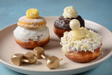 Tasty donuts. Hannukah celebration concept. 