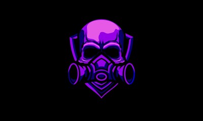 Neon Purple Colored Gas Mask Skull Vector Mascot