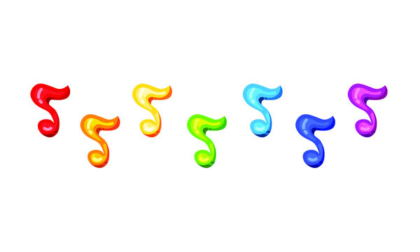 Vector illustration of musical notes. Do, re, mi, fa, salt, la, si. Colorful. Clip art.