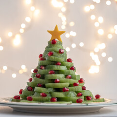 Christmas tree fruit salad with kiwi and pomegranate