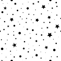 Star seamless vector abstract pattern. Black stars isolated on white background. Ornament for holidays, interiors, Birthday, gift, Christmas. Vector illustration for wallpaper, wrapping paper, textile