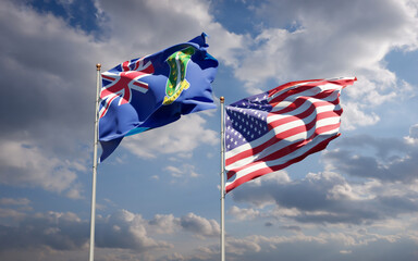 Beautiful national state flags of USA and British Virgin Islands together at the sky background. 3D artwork concept.