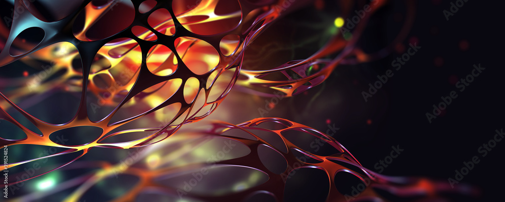 Poster neural network in a synthetic organism. nanotechnology and networking. fantastic macrocosm. abstract