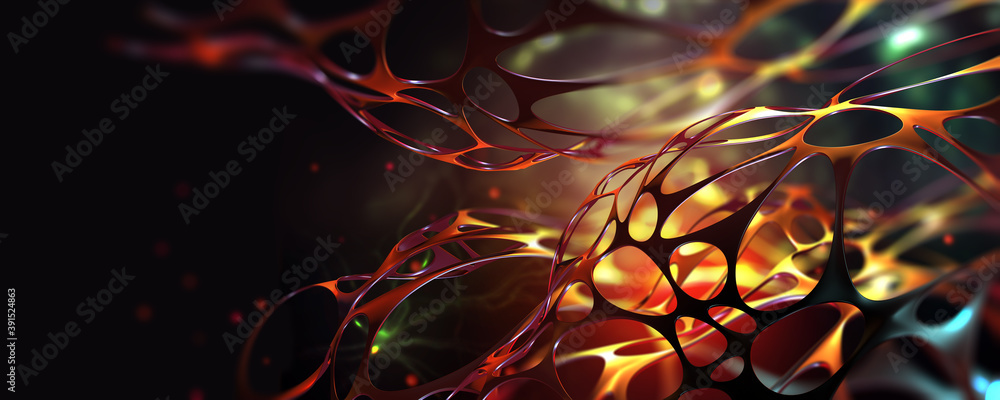 Poster neural network in a synthetic organism. nanotechnology and networking. fantastic macrocosm. abstract