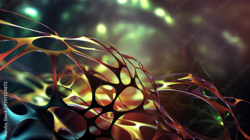 Poster neural network in a synthetic organism. nanotechnology and networking. fantastic macrocosm. abstract