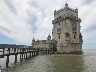 Fototapeta na wymiar the Tower of Belem near the Tagus river in Lisbon Portugal