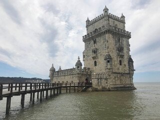 the Tower of Belem near the Tagus river in Lisbon Portugal