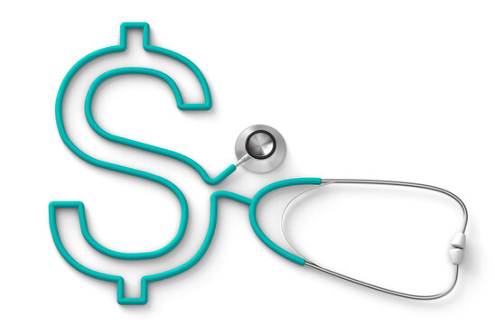 Stethoscope in the shape of a dollar sign, expensive insurance concept. isolated on white background. 3d render