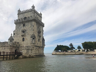 the Tower of Belem near the Tagus river in Lisbon Portugal