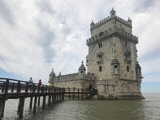 Fototapeta premium the Tower of Belem near the Tagus river in Lisbon Portugal