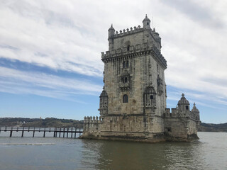 the Tower of Belem near the Tagus river in Lisbon Portugal