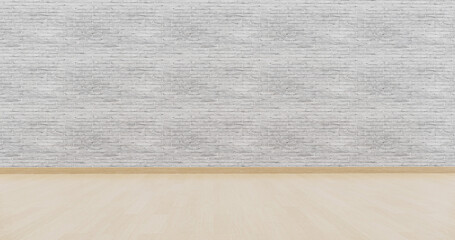 White brick wall texture  with light wooden floor contemporary empty interior, 3d illustration