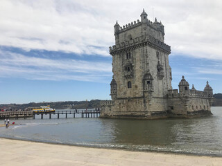 Fototapeta na wymiar the Tower of Belem near the Tagus river in Lisbon Portugal
