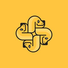 Modern Geometric Cartoon Cute Puppy Head Logo.