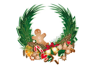 weihnachtlich geschmückter Kranz mit Plätzchen
