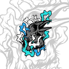 Raven Head T-shirt Design Illustration