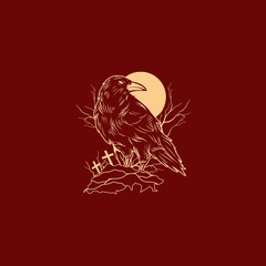 Gothic Raven T-Shirt Design Illustration