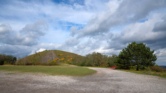 Landscape of the Haniel tip under a blue cloudy sky at daytime in Ruhr Metropolis, Germany