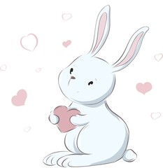 Cute little rabbit with heart, valentine's card with beautiful vector character